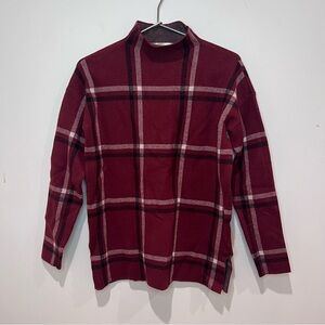 Max Studio Maroon Plaid Mock Neck Blanket Sweater
